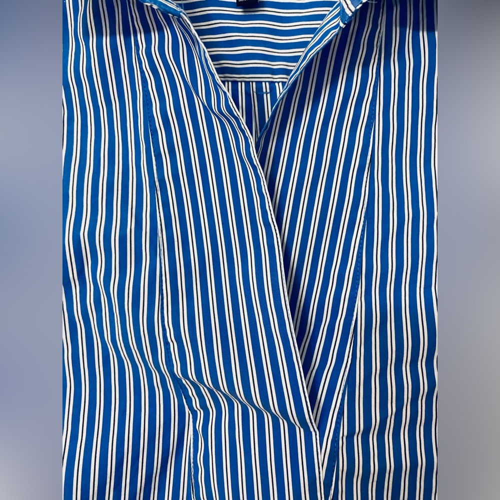 Talbots Blue Striped V-Neck Pullover Tunic. Size L Cotton,Collar & Bow cuffs New - Picture 9 of 16